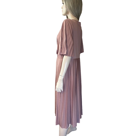 ASOS Dress Simply Be Pleated Kimono Sleeve Deep V Neck Midi Skater Rose Pink - Picture 5 of 14